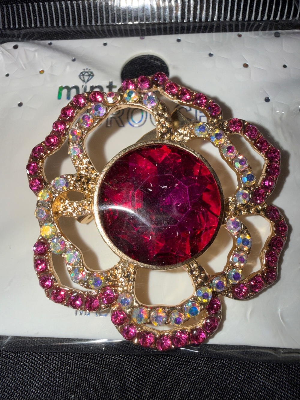 Gold-Tone Fuchsia Crystal Flower Brooch - Women's Jewelry
